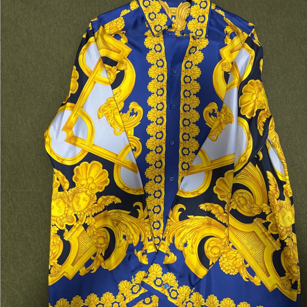 Versace Blue and Yellow Baroque Shirt
